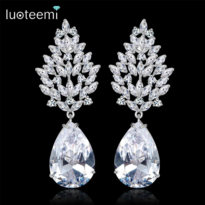 LUOTEEMI элегантные большие серьги в форме капли воды с фианитом Кристалл Свадебные