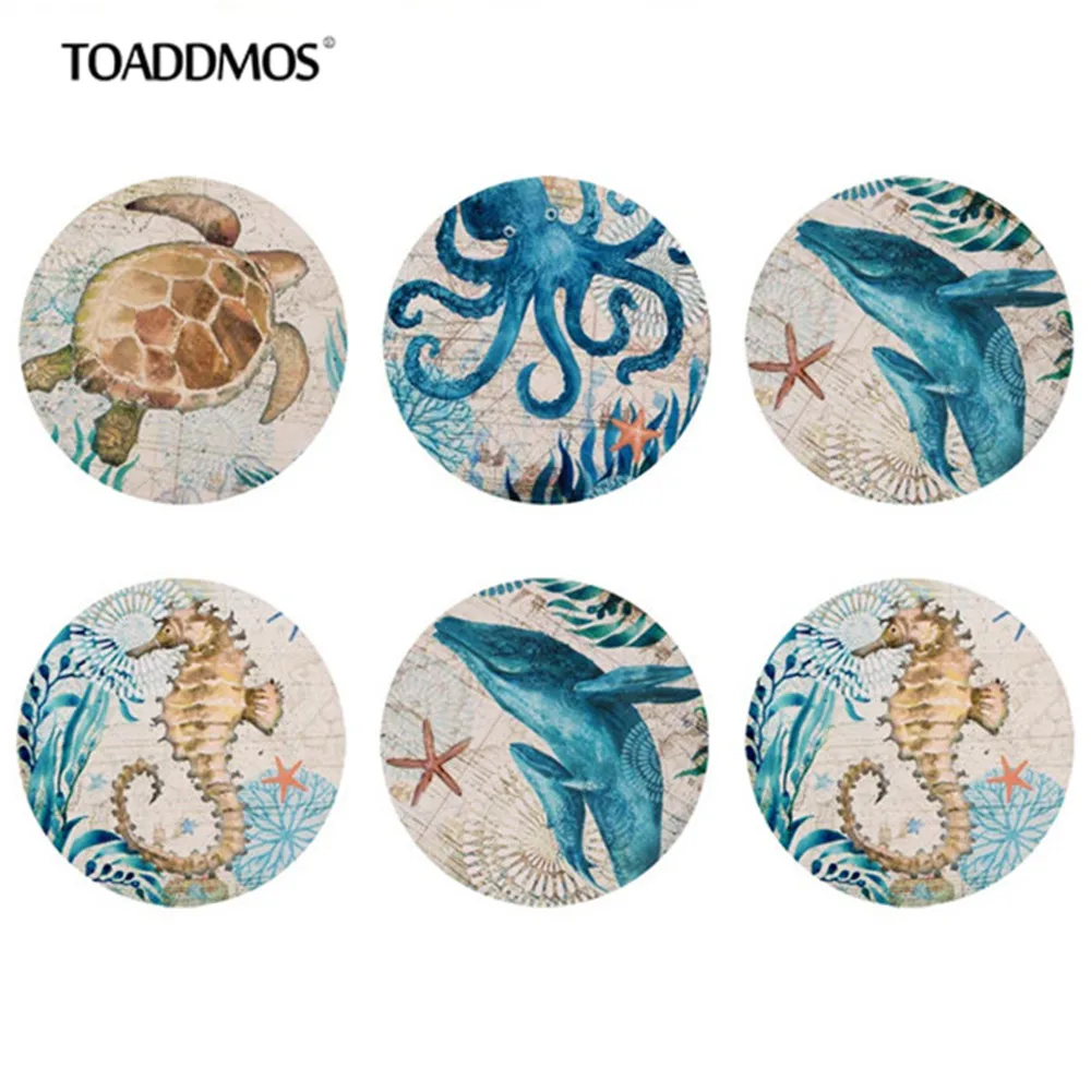 

TOADDMOS Turtle/Octopus/Dolphin Blue Sea Printed Coasters Kitchen Decoration Home Dinning Placemat Heat-insulated Tea Cup Pads