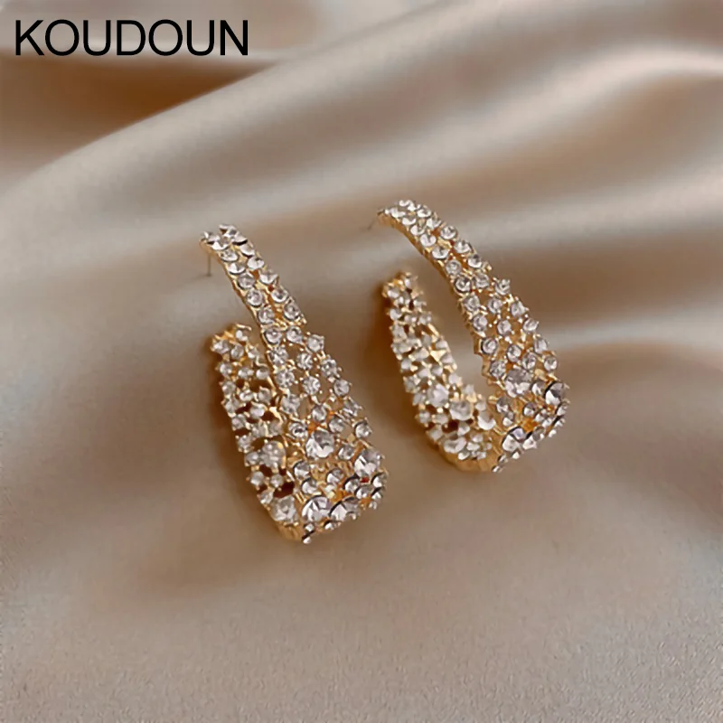 

Sweet Style Retro Baroque Rhinestone Hoop Earrings New Trendy Personality Exaggerated Silver Needle Stud Earrings Women