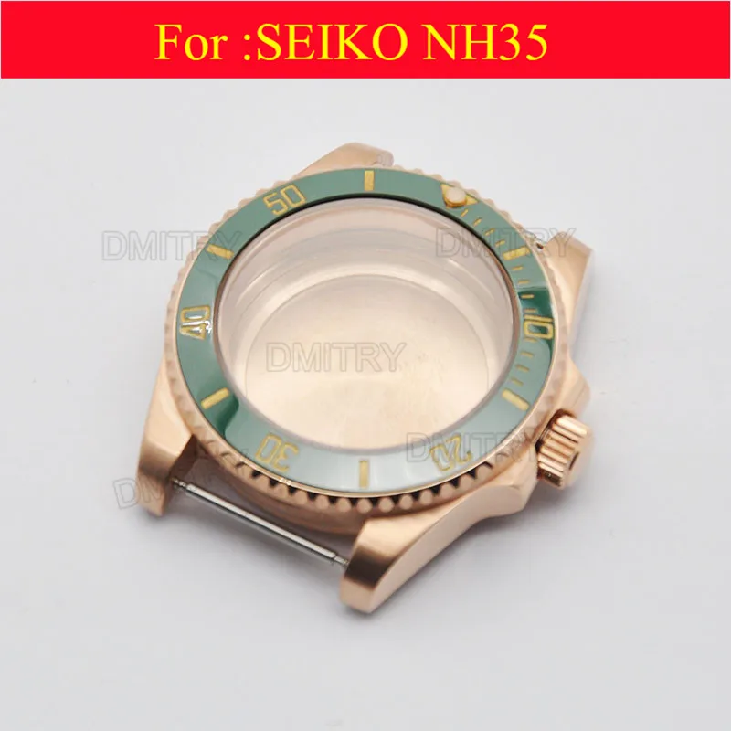 

nh35 movement case.Watch parts, 40mm Electroplated rose gold case.For 20 mm stainless steel adjustable length strap