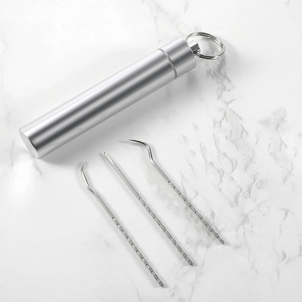 

4pcs/Set Stainless Steel Toothpick Kit Metal Flossing Tools Portable Holder Case Outdoor Household Travel Seal Storage Container