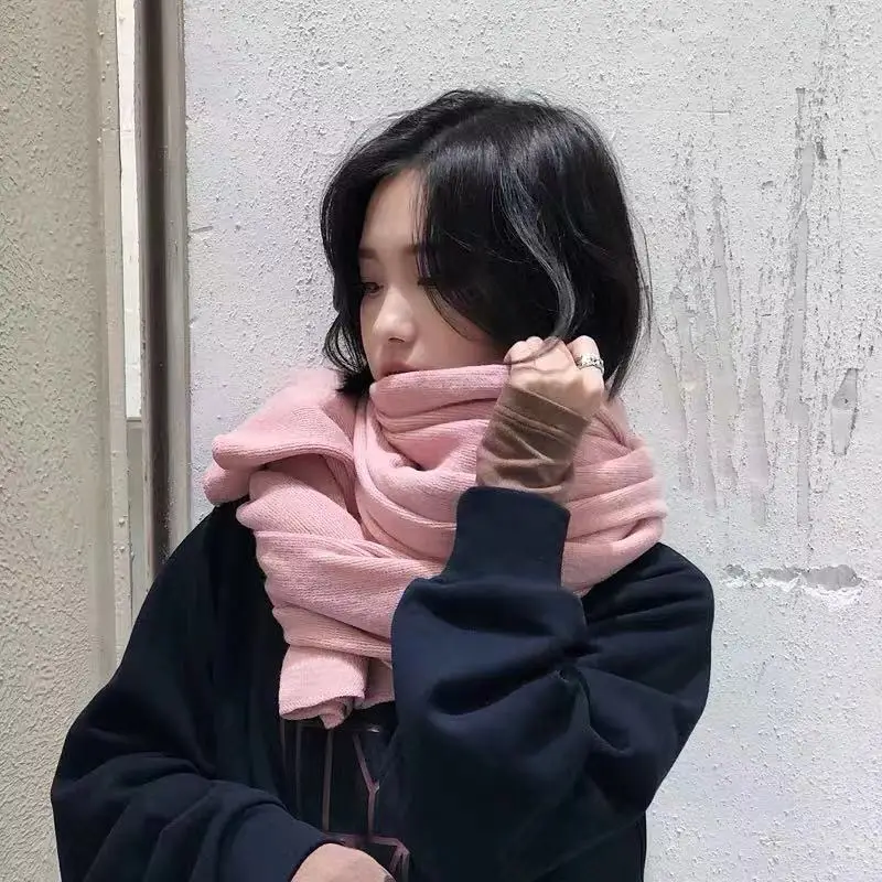 

Fashionable Solid Color Scarf for Female Winter Students Korean style of Thick Warm Knitted Scarf Simple Acrylic Women's Scarves