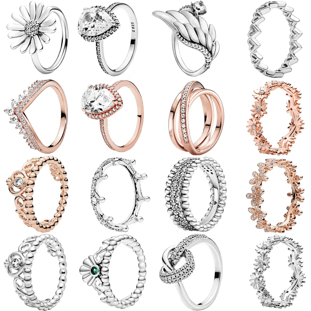 

MYBEBOA Trendy 925 Sterling Silver Ring Daisy Flower Sparkling Heart Tiara Crown Rings for Women Engagement Anniversary Jewelry