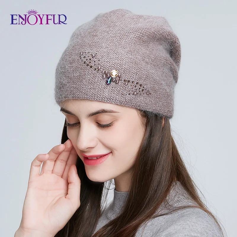 Женская Повседневная вязаная шапка ENJOYFUR теплая плотная из ангорской шерсти