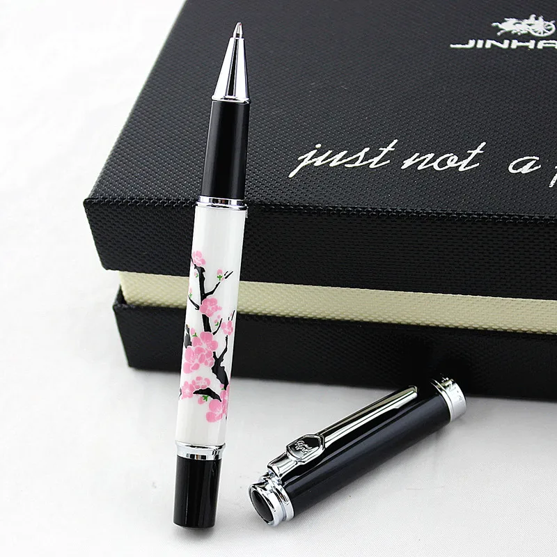 JINHAO 8802 Исполнительный белый фарфор шариковая ручка с принтом сливы Роскошная