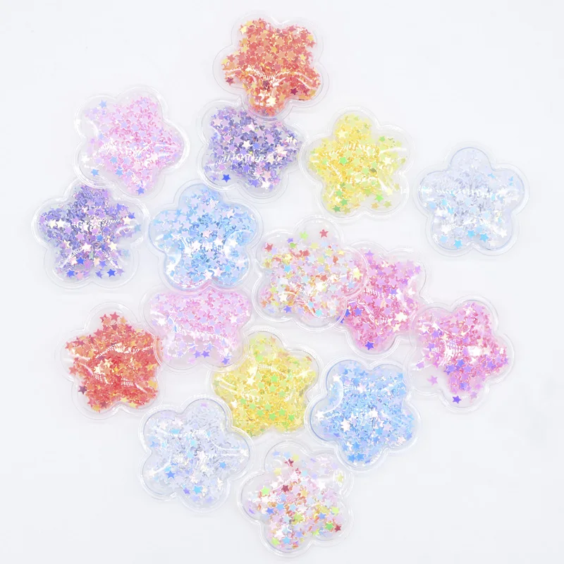 

32Pcs 32mm Bling Flower Transparent Plastic Filling Sequin Appliques for DIY Pendant Headwear Hairpin Band Decor Accessories L68