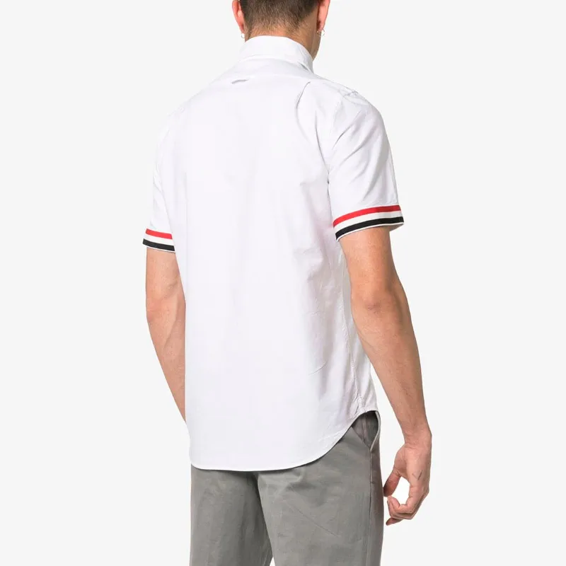 

TB 2021 Fashion Brand Shirts Men High Quality Slim White Short Sleeve Casual Shirt White Cotton Solid Men's Clothing