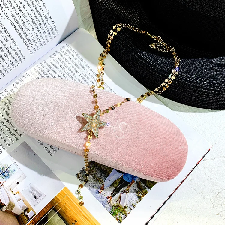 

Korea Fashion Shiny Rhinestone Pentagram Choker Necklace For Women Punk Gothic Chokers Collier Clavicle Chain Neck Jewelry girl
