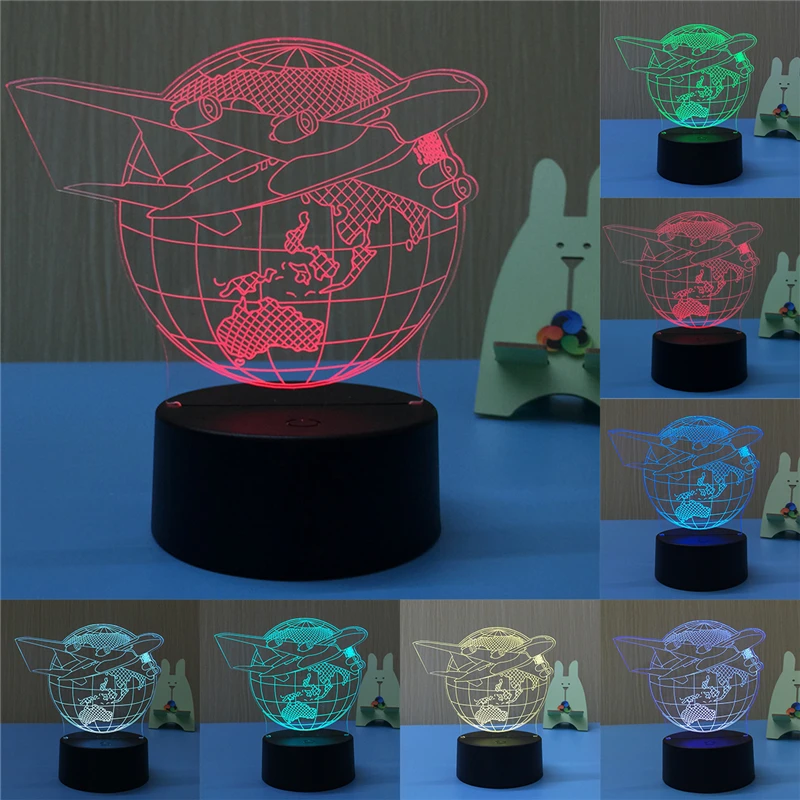 Самолет земля 3D светодиодный светильник ночник USB LED Иллюзия атмосфера видения