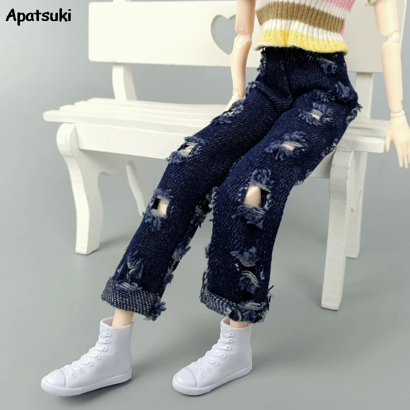 

Dark Blue Ripped Jeans Pants Dolls Clothes For Barbie Doll Trousers 1/6 BJD Dollhouse Accessories Kids & Baby DIY Toys