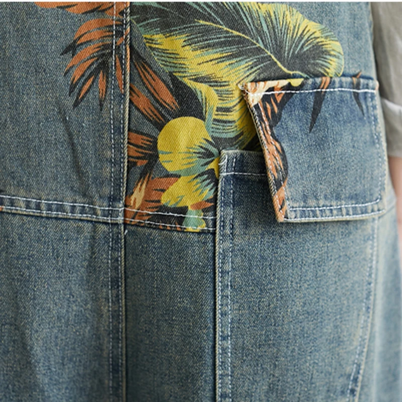 Женские джинсовые комбинезоны большого размера в стиле ретро летние с винтажным