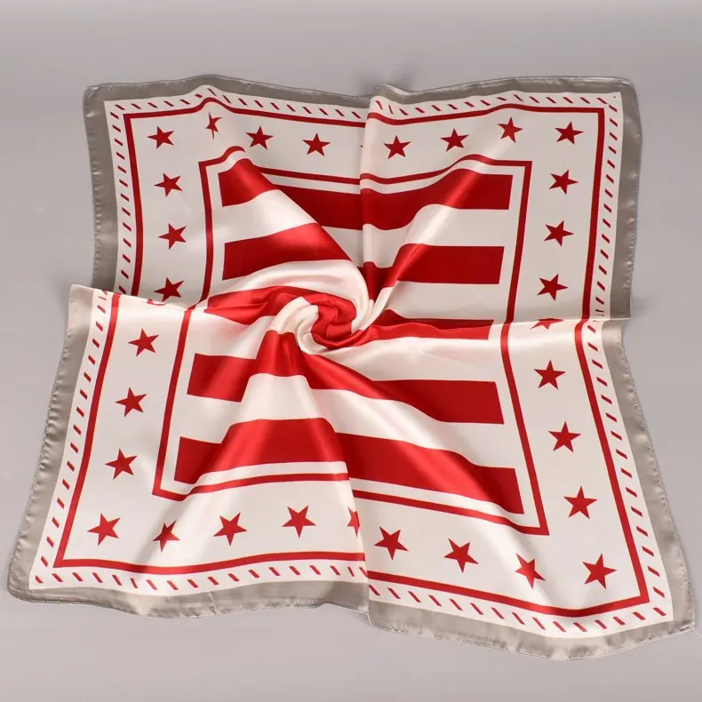 Весенняя двухцветная шелковая сатиновая квадратная лента для волос хиджаб