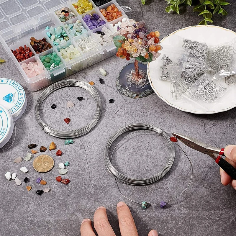 

1 Set Natural Irregular Gemstones Beads Kit with Jump Rings Ear Hooks Pliers Lobster Clasps for DIY Jewelry Making