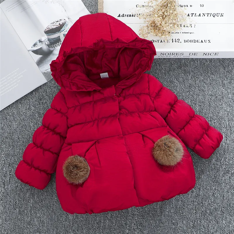 

DFXD Toddler Snowsuit 2020 Winter New Plus Velvet Down Jacket Coat Fashion Red Hooded Bow Warm Outwear Girls Clothing Kids Parka