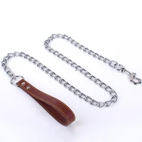 dog leashes metal iron pet dog chain for small medium dog chain durable anti bite handle leads pu leather pet supplies
