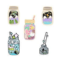 bottle colorful enamel pin cartoon mountain starry sky sea drink broochs for womens lapel pins backpack shirt badge jewelry gift
