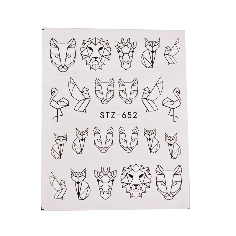 1 лист Водные Наклейки для ногтей черные Мультяшные животные Фламинго лиса полый