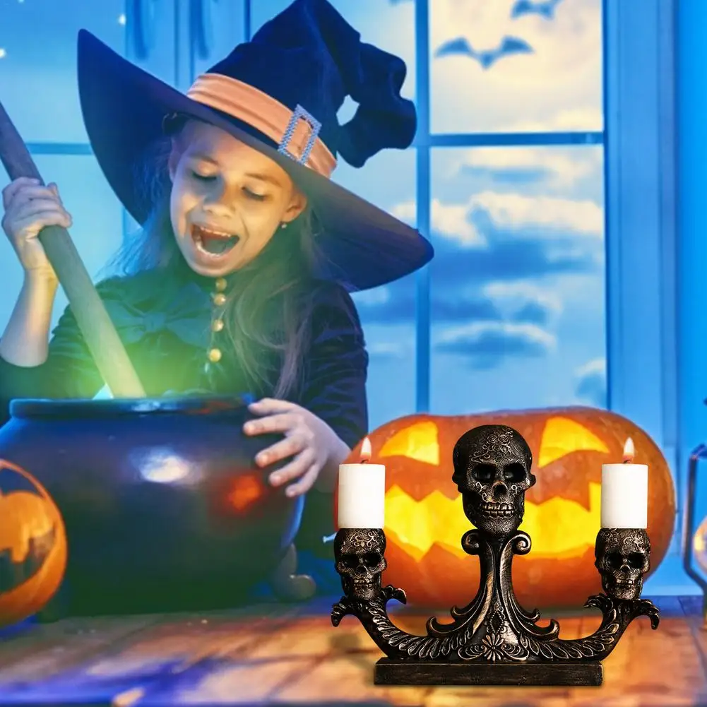 

Skeleton Head Statues Nordic Style Resin Handicraft Household Ornaments Halloween Decorative Candlestick