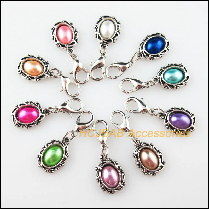 

20Pcs Retro Mixed Acrylic With Lobster Claw Clasps Charms Oval Flower Pendants