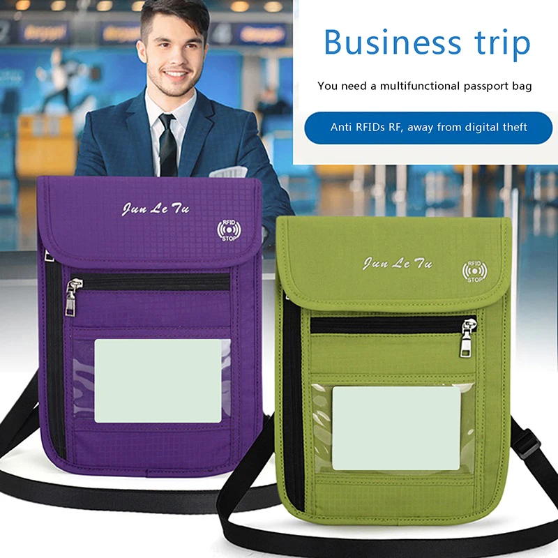 

Travel Passport Bag Wallet Multi-Function Adjustable Neck Strap Waterproof Transparent Document Card Holder with RFID Shielding