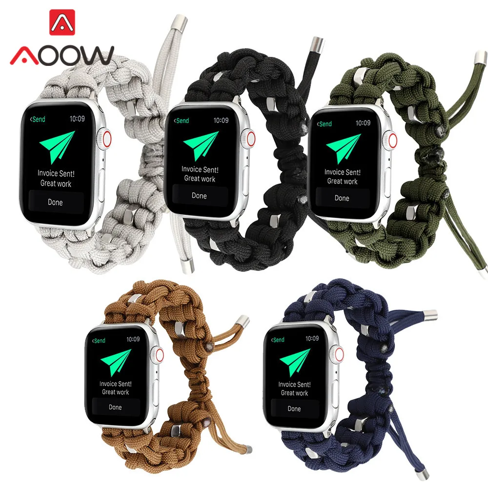 Парашютный нейлоновый ремешок для часов Apple Watch 5 4 40 44 38 42 мм военный тактический