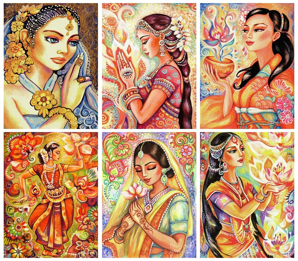 

5D Diy diamond painting Indian Woman Praying Full Drill diamond embroidery cross stitch mosaic Craft Kits Home Religion Gift