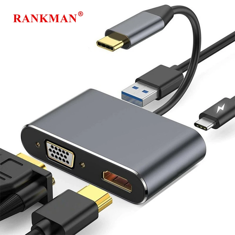 Адаптер концентратор Rankman Type C на HDMI 4K VGA USB 3 0 для MacBook Nintendo Samsung S9 Dex Huawei P20 Xioami 10