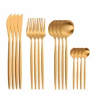 Набор золотых столовых приборов, комплект из 16 предметов, вилки, ложки, ножи, столовые приборы из нержавеющей стали, столовые приборы