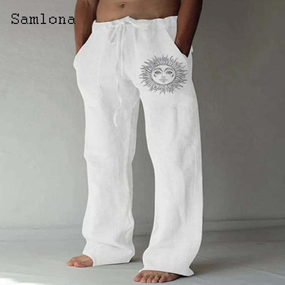 2022 Men's Stand Pocket Casual Linen Pants Drawstring Loose Trouser Plus Size 5xl Mens Fashion Hip Hop Sweatpants Men Streetwear