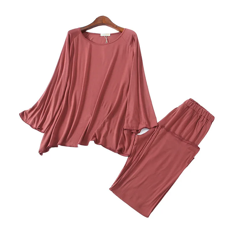 

Female Spring Summer Long Sleeve Loose Girls Pajamas Women Home Wear Casual Modal Cotton Suit Ladies Purple Matching Pajama Set