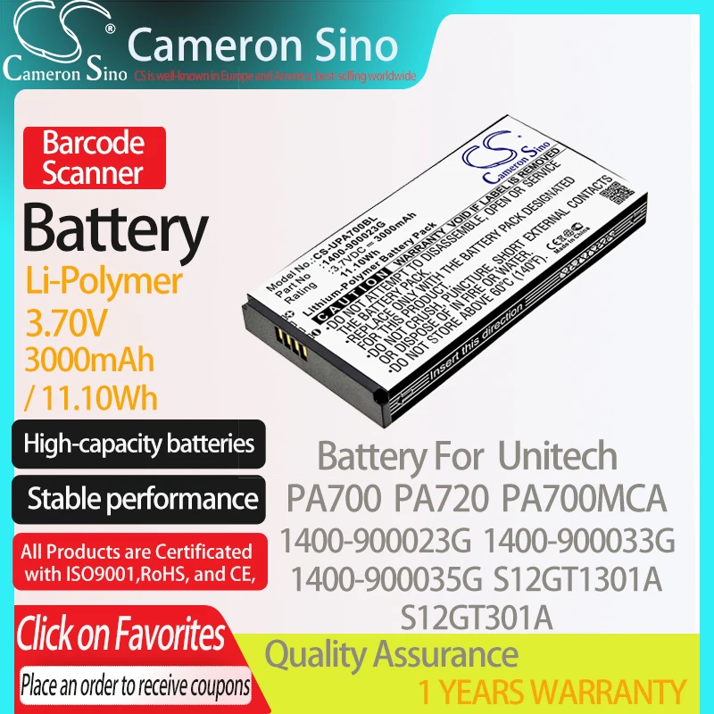 

CameronSino Батарея для Unitech PA700 PA720 PA700MCA подходит ОСА 633809002175 штрих-кода аккумулятор сканера Батарея 3000mAh 3,70 V литий-полимерный аккумулятор