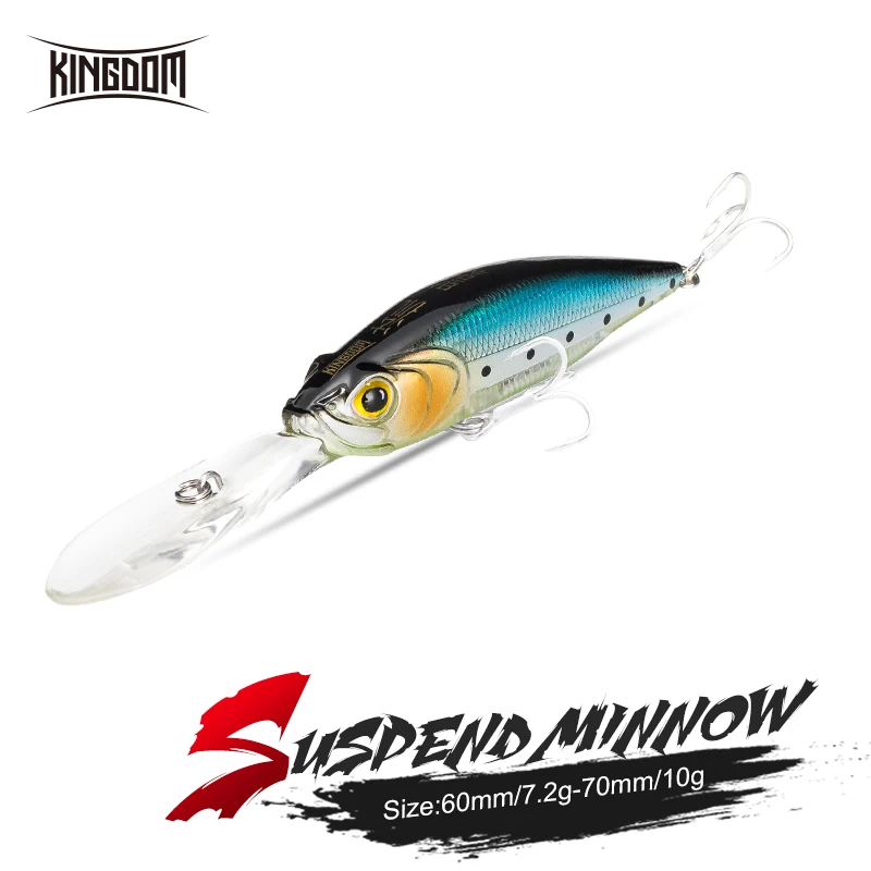 

Kingdom Suspending Minnow Fishing Lure 7.2g 60mm 10g 70mm Artificial ABS Far Casting Hard Baits High Quality Noisy Wobbler Baits
