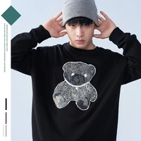korean style high street towel embroidered bear round neck mens sweater high street couple loose oversized pullover autumn