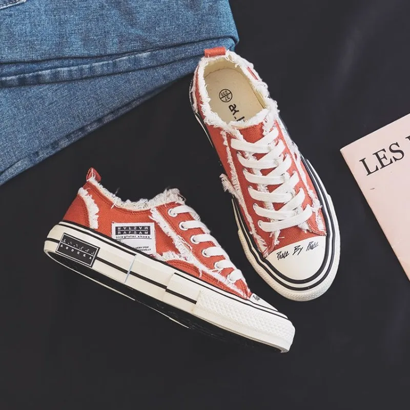 Студенческие модные парусиновые туфли смешанных цветов на весну и лето женские