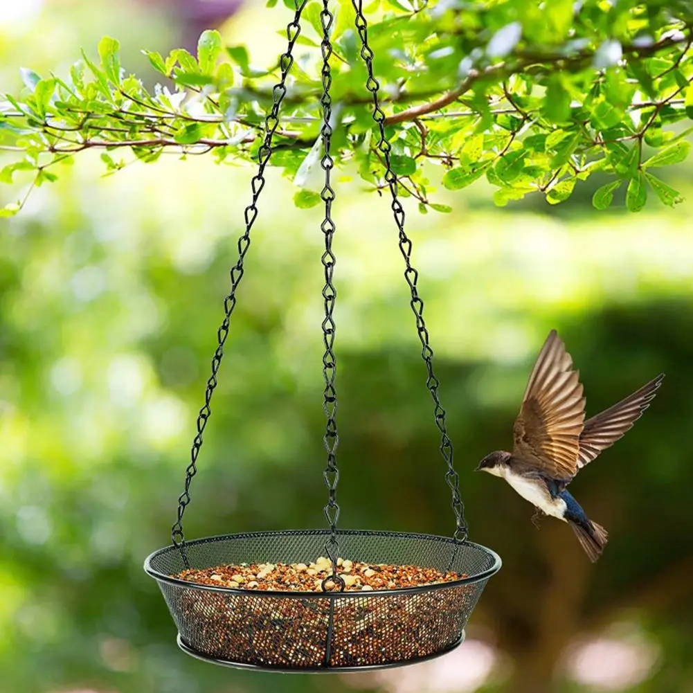 

Hanging Bird Feeder Round Tray Metal Mesh Platform Seed Feeder for Outdoor Garden Decoration Bird Supplies