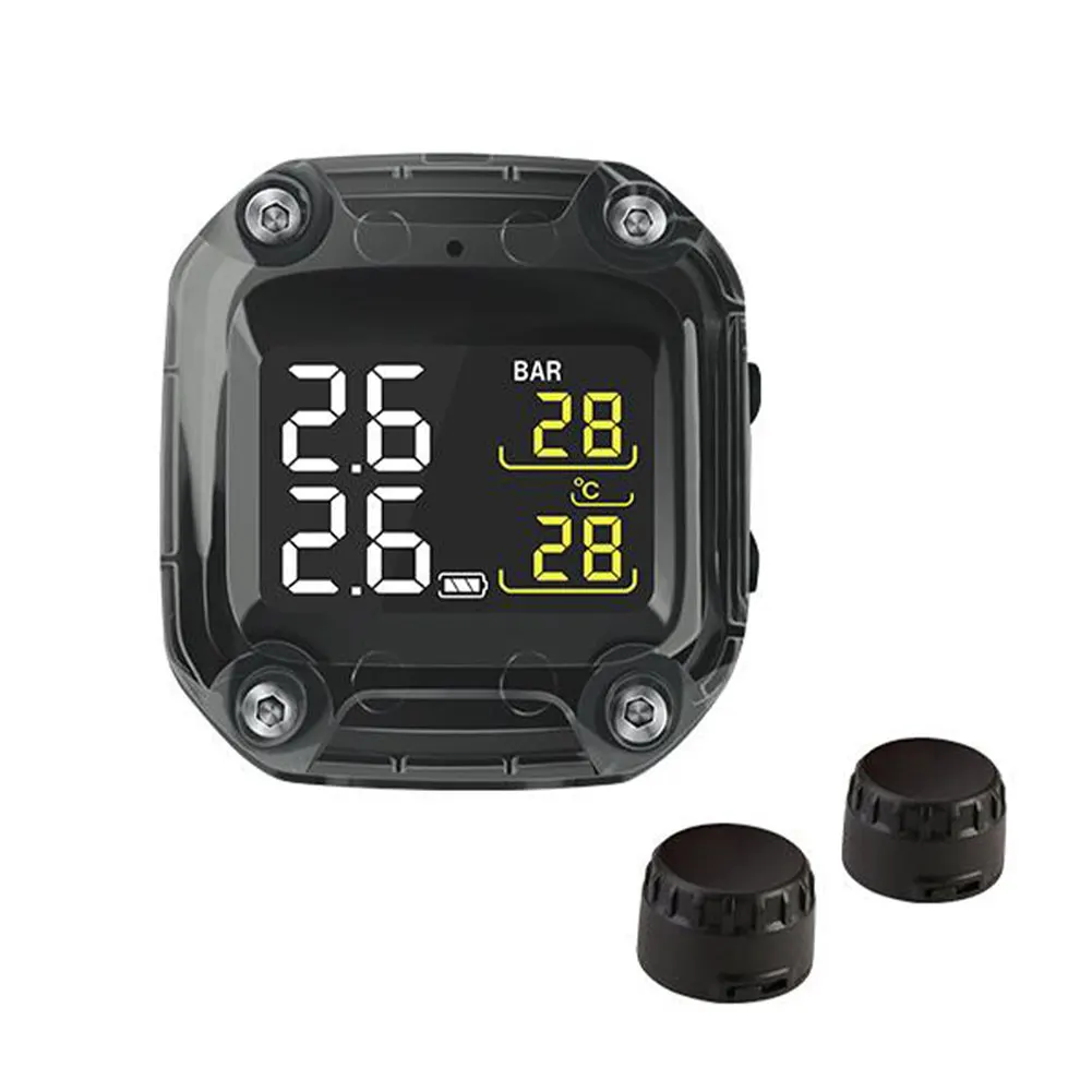 

Wireless Motorcycle TPMS Tire Pressure Monitoring System Digital LCD with Two External/Internal Sensors Easy to install