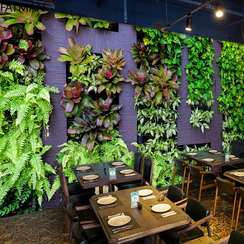 

FATMAN Custom Green Landscape Plant Wall Simple Background Wallpaper Flower Shop Decoration 3d Wall Sticker Mural Dropship