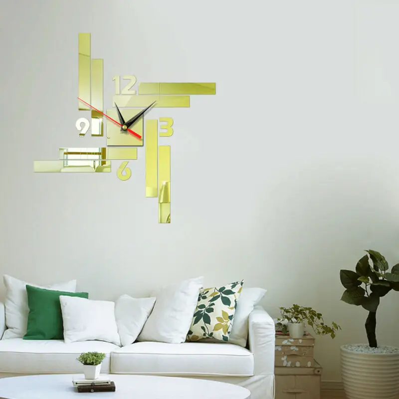 Модные настенные часы Большие Современные Простые зеркальные наклейки сделай