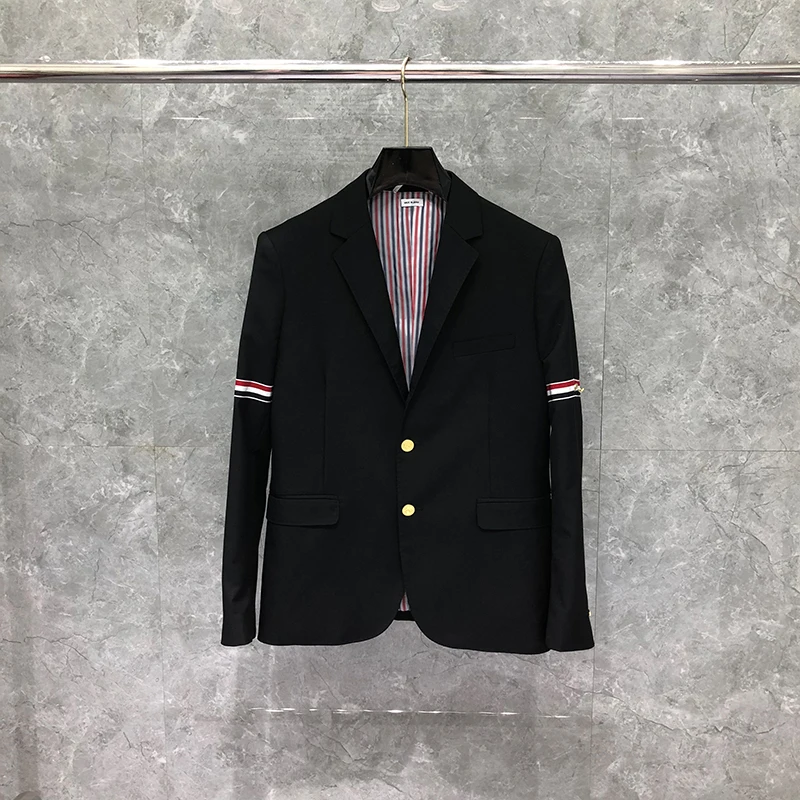 Dtb thom-男性用のスーツジャケット,カジュアルでエレガントな黒のブランドのコートとストライプのジャケット,卸売