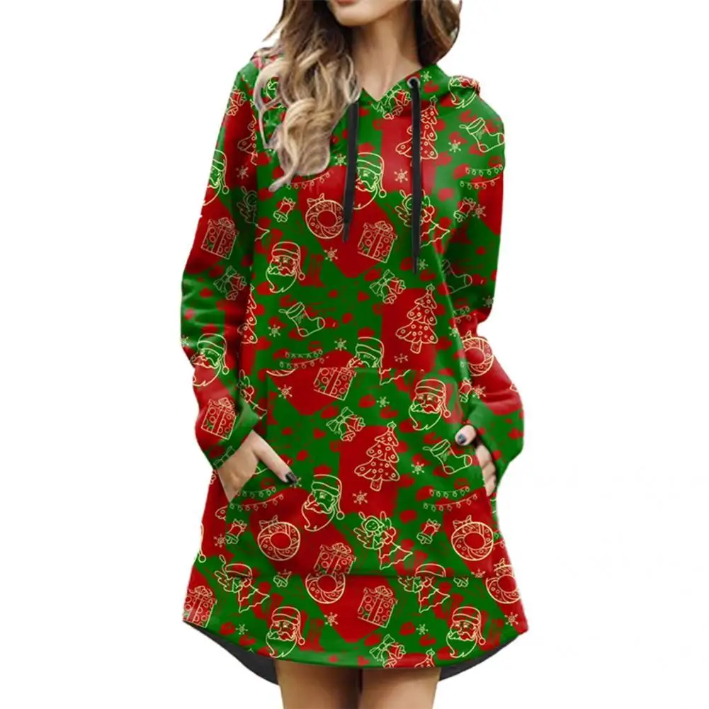 

Popular Santa Claus Print Sweatshirt Dress Xmas Dress Thick Above Knee
