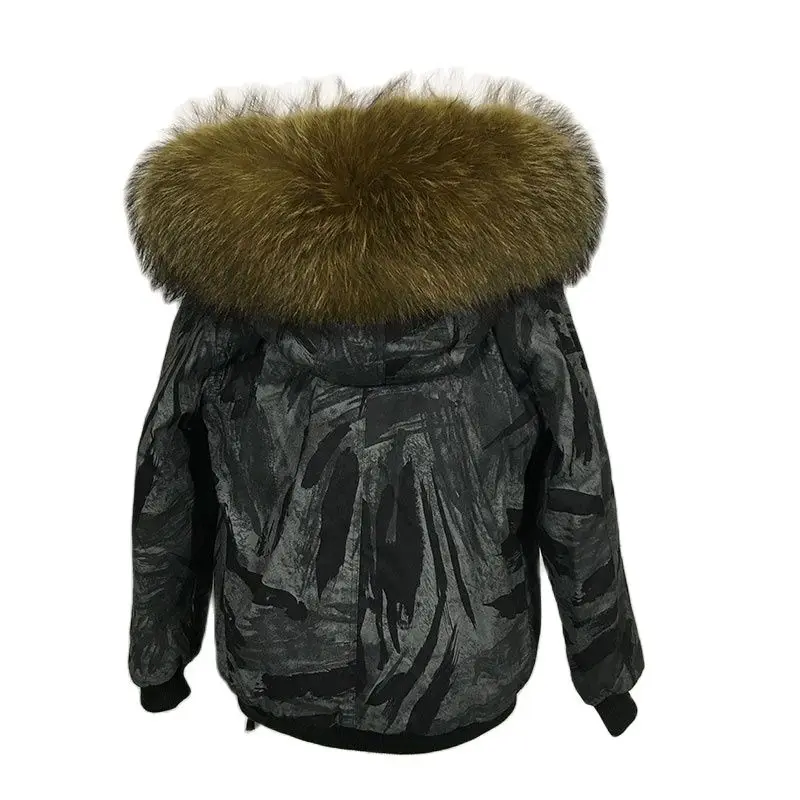 Серая камуфляжная куртка с меховой отделкой зимняя Женская парка желтого цвета