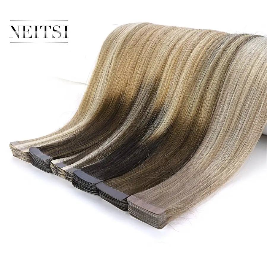 Neitsi двойные нарисованные Человеческие волосы Remy на ленте для наращивания прямые