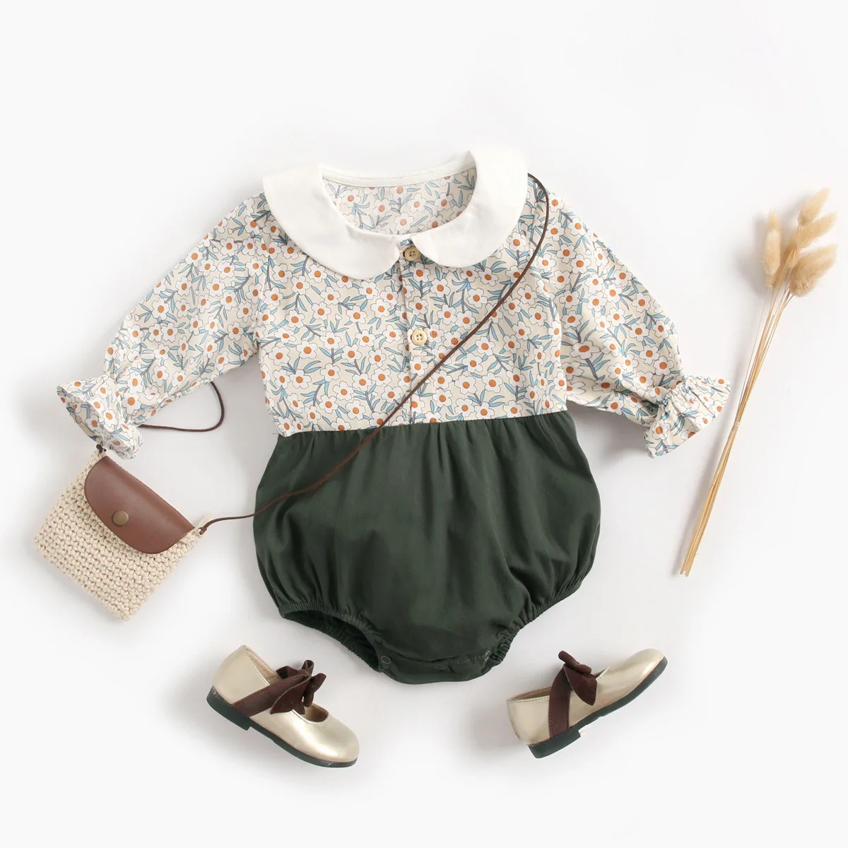 

Peter Pan Collar Jumpsuit Cotton Newborn Kids Infant Baby Girls Floral Spring Clothing Toddler Children Bodysuit Outfit Fashion