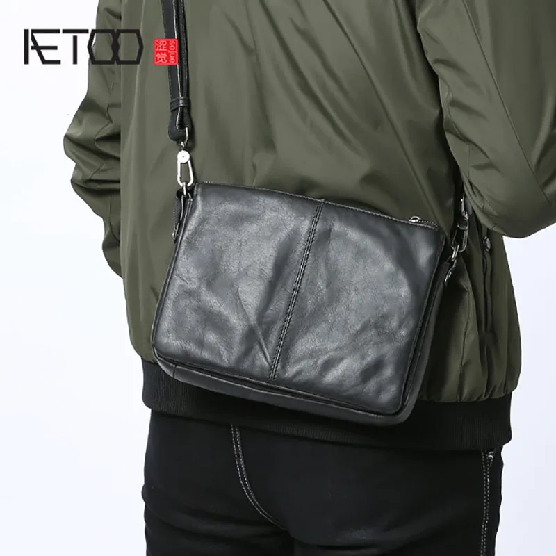 AETOO Men's leather handbag simple fashion cowhide single shoulder bag crossbody bag multifunctional bag handbag