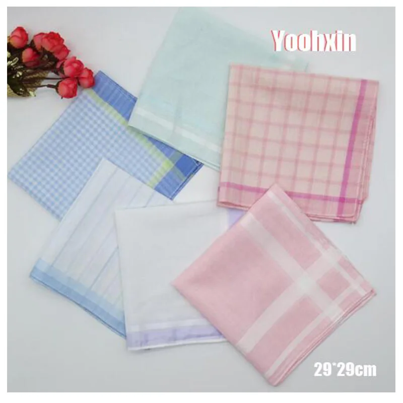 5pcs/Lot 29CM Luxury Cotton Stripe Lace Printed Women Square Handkerchief Ladies Hanky Children Baby Towel Party Christmas Gift images - 6