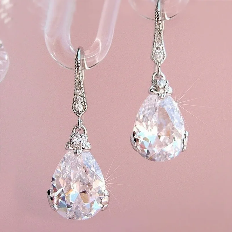 

Simple Stylish Water Drop Dangle Earrings Elegant Crystal Zircon Drop Earrings For Women Dance Party Fashion Jewelry Gift B4D499