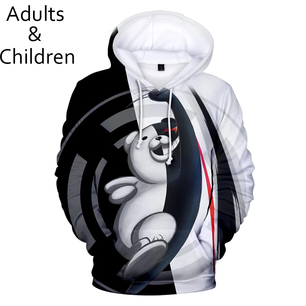 

Fashion Monokuma 3D Hoodies Men Women Sweatshirts 3D Print Monokuma Hooded Boys Girls Cute White and Bule Pullovers