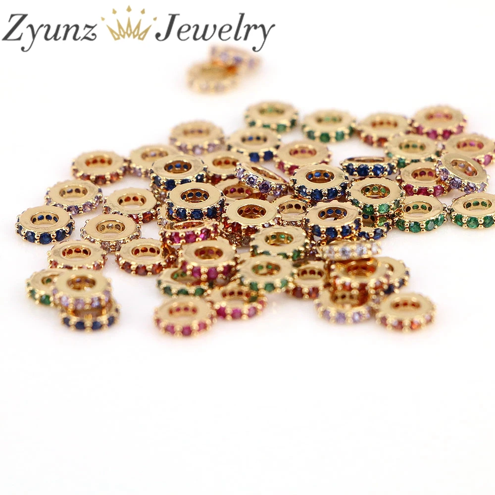 

30PCS, Gold CZ Micro Pave Rondelle Big Hole Spacer Beads, Large Hole Beads, Sliding Beads for Charm Necklace Bracelet Accessory