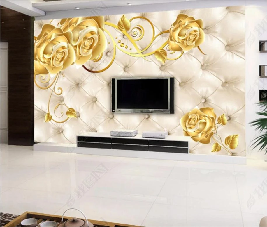 Обои с золотыми цветами мягкий пакет 3D фоновая стена 3d фрески обои для гостиной |