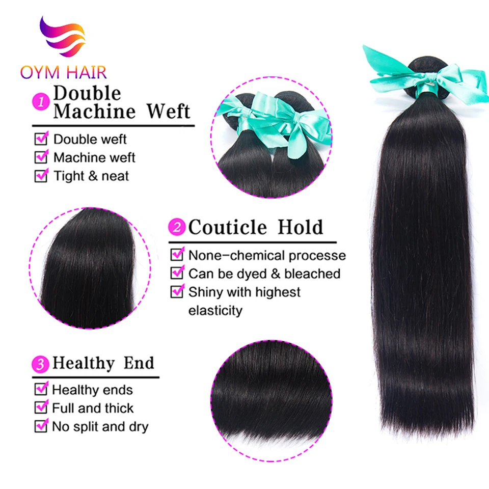 Связки малайзийских волос с закрытием прямые пучки натуральные человеческие